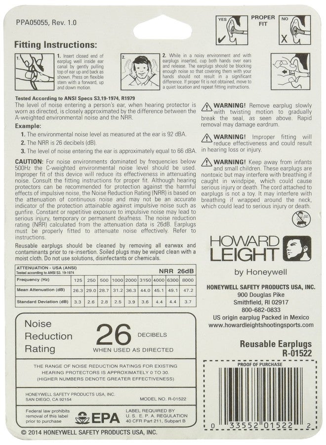 Howard Leight by Honeywell Quiet Corded Reusable Shooting Earplugs, 2-Pairs (R-01522) , Orange - Image 2